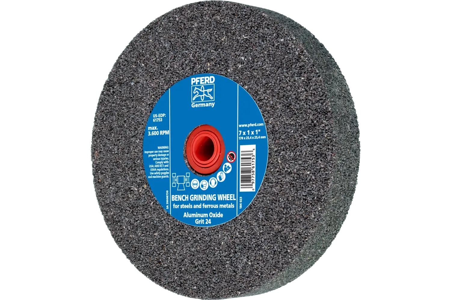 Picture of Pferd Vitrified Bench Wheel, Universal, 6" X 1 X 1-1/4, 24 Grit, Aluminum Oxide